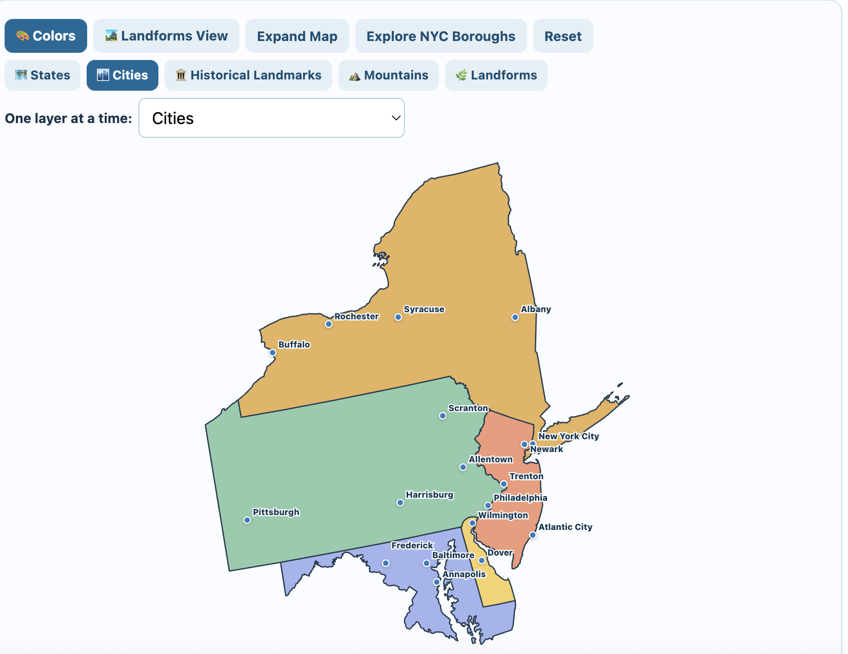 Mid-Atlantic States Interactive Map and Learning Lab 2.0